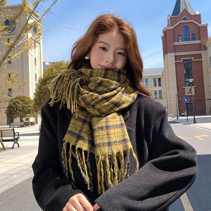 Autumn and winter new plaid scarf high-end women's versatile shawl thickened scarf