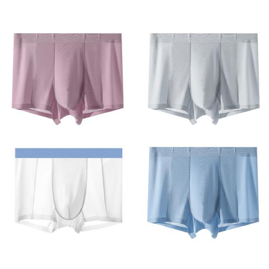 Men Boxer Underwear Mid-rise Tight Cut High Elasticity Shorts Briefs Solid Color Breathable Holes Design U-Convex Panties