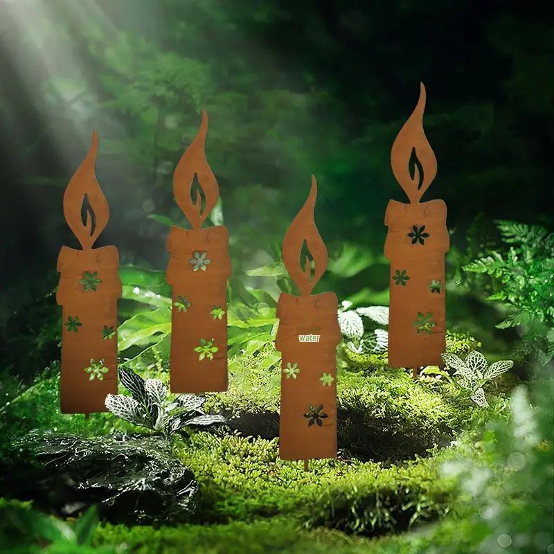 

Outdoor Christmas Candle Silhouette Metal Garden Decoration for Potted Plants