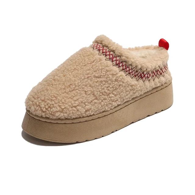 Warm Fur Ankle Boots Women Flats Platform Slippers Plush Flip Flops Winter Cotton Shoes for Women Brand Design Snow Botas