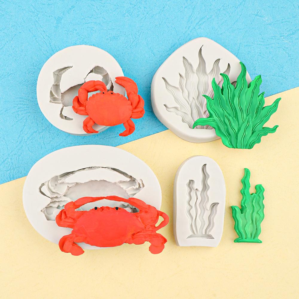 

WTEMPO 4pcs Cartoon Ocean Grass Coral Small Crab Shaped Silicone Molds DIY Chocolate Fondant Baking Cake Decoration Mold Kit 4pcs сірий