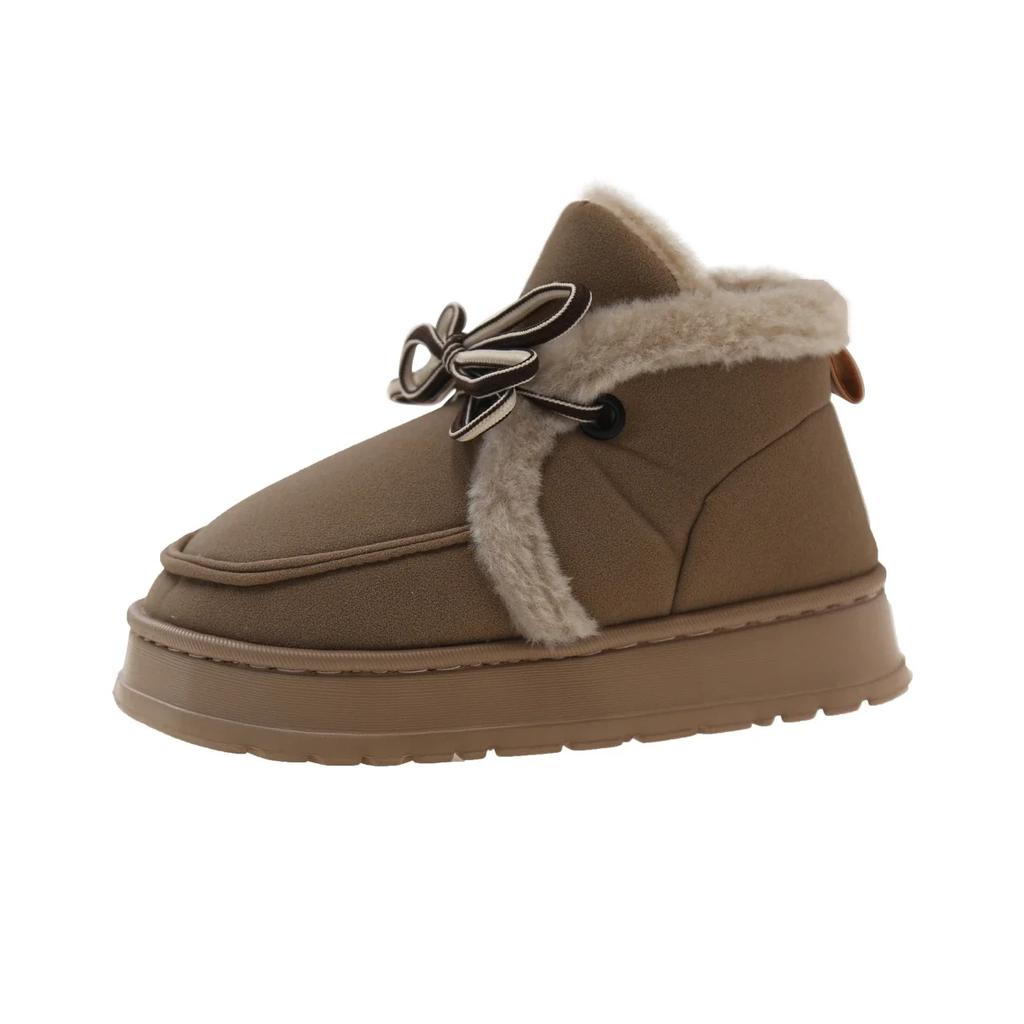 Fashion Women's Fashion Flat Snow Boots Winter New Round Head Suede Front Strap Non-slip Comfortable Thick Soled Cotton Shoes
