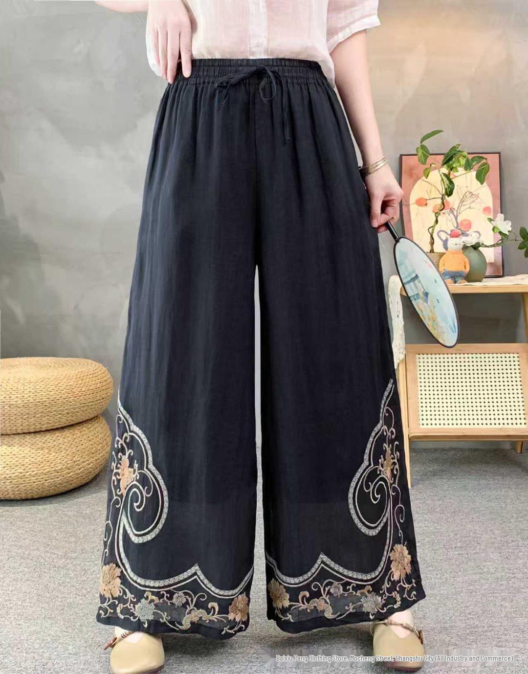 

Spring 2026 New Arrival: Versatile Linen Straight-Leg Elastic Waist Pants - Artistic, Simple, Solid Color, Casual, Comfortable. One Size