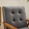 Genuine Leather Lounge Chair with Walnut-Colored Armrests & Rubberwood Legs – Comfortable Living Room Chair