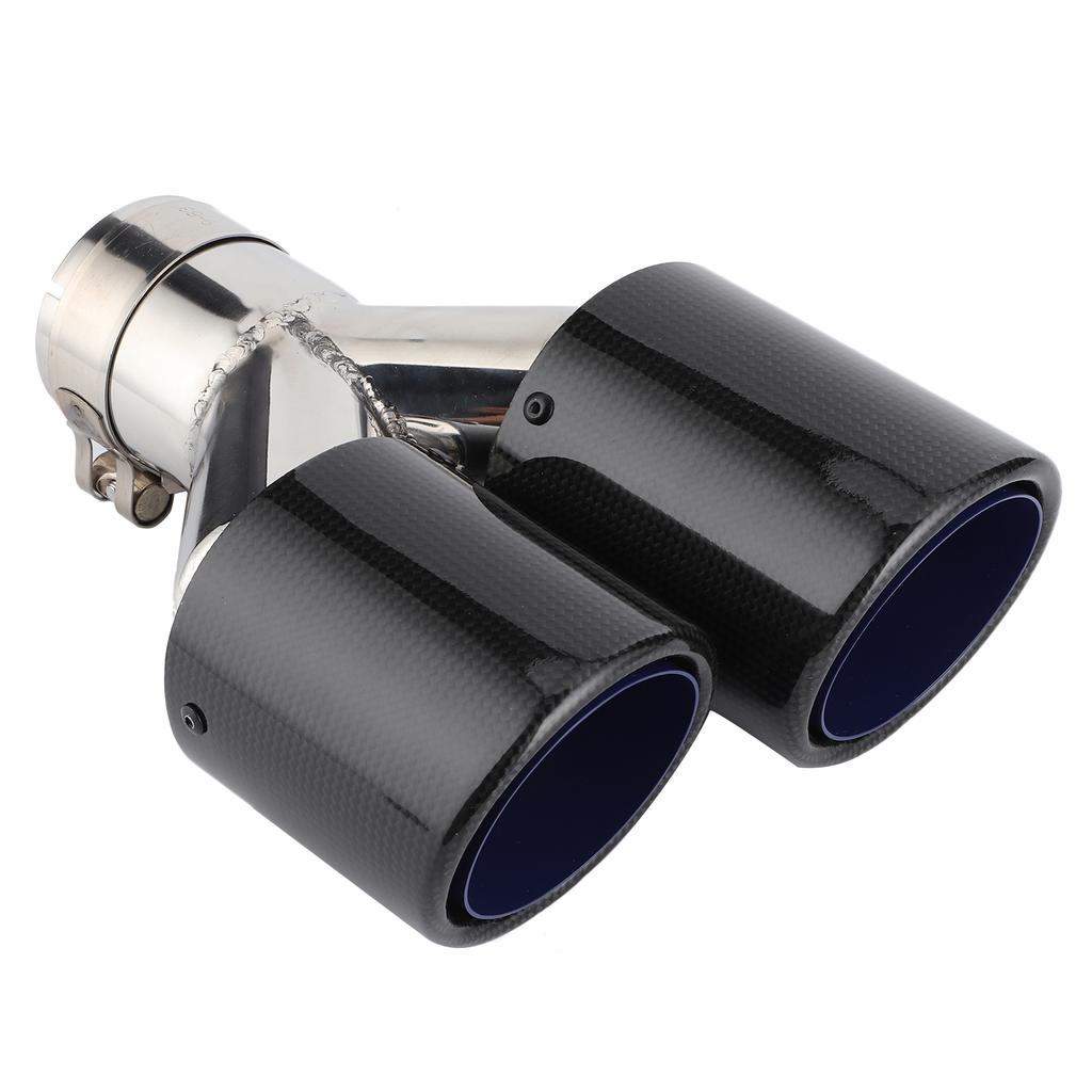 Glossy Carbon Fiber Tail Throat Exhaust End Y Shaped Dual Outlet Left Side Mounting Universal for