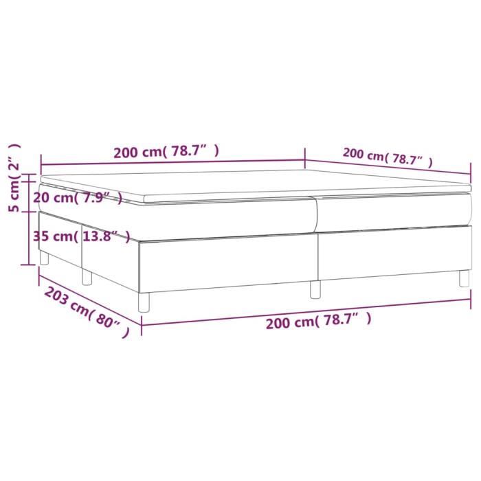 3144447 vidaXL Lit à sommier tapissier avec matelas Gris clair 200x200cm Tissu