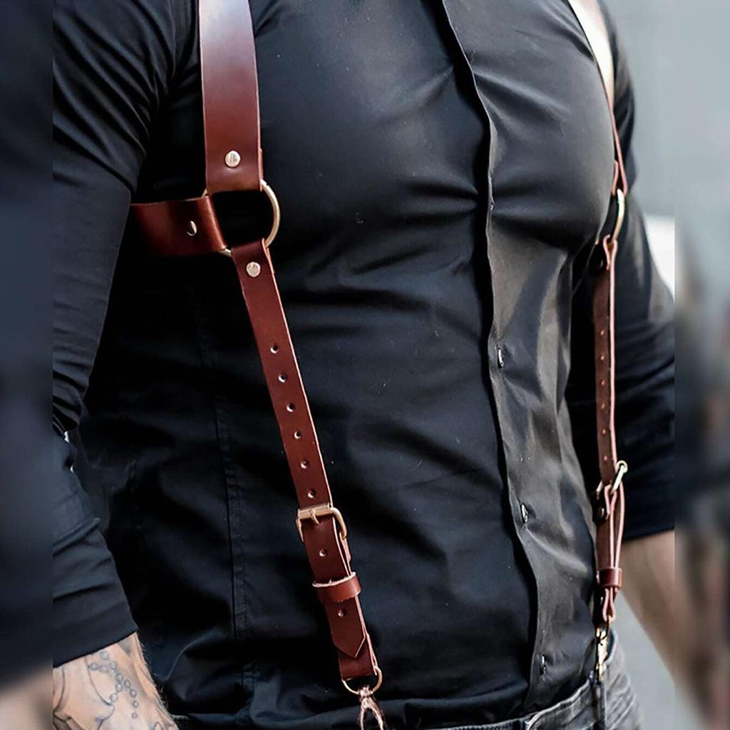 Stylish Men's Suspenders, Premium Leather, Comfortable Fit, Versatile Accessory for Trousers, Jeans, and Formal Pants