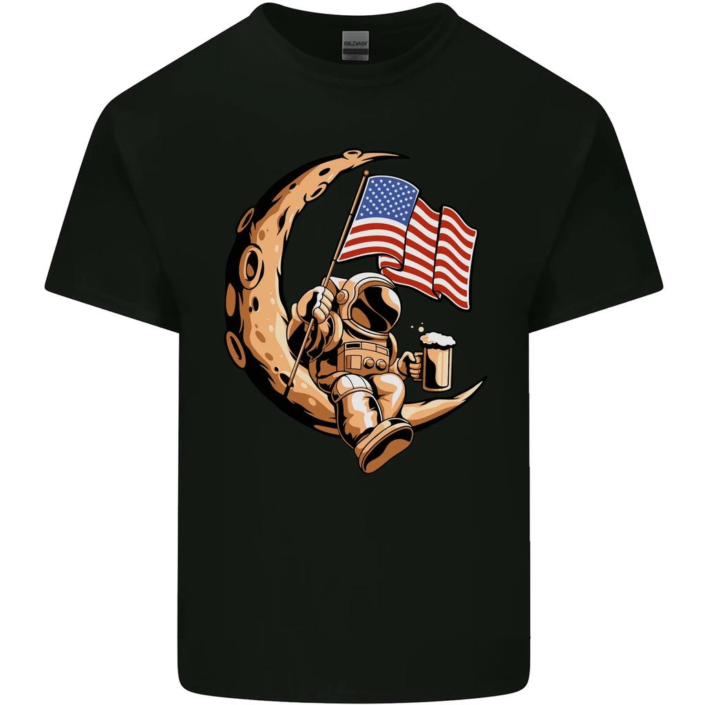 Beer Moon USA Flag Astronaut Space Alcohol Kids T-Shirt Childrens