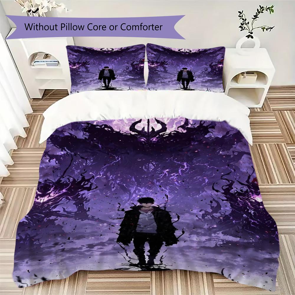 Solo Leveling Pattern Bedding,Quilt Set Quilt Cover Pillowcase Home Birthday Gift(1 * Duvet Cover + 2 * Pillowcase, Without Core)_lx