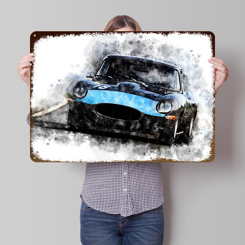 E Type Racing Tinplate Poster Customized Wall Art Retro Vintage Metal Signs for Fans Mancave Decoration Gaming Desk Decor Room