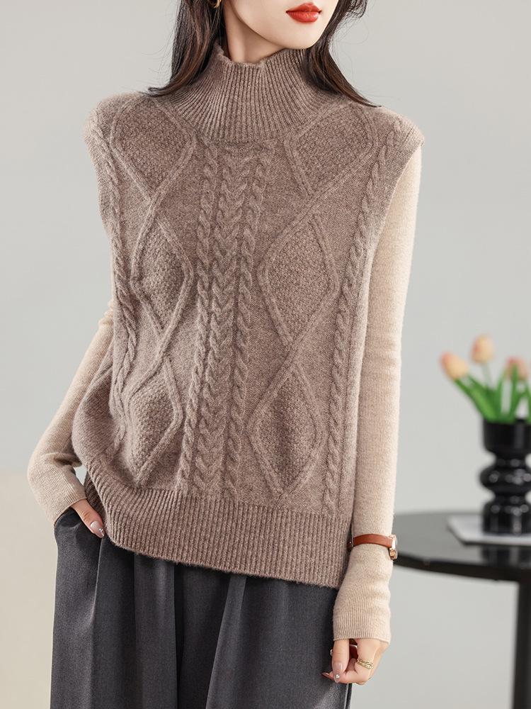 Women's Double-Sided Wool Vest Cardigan - New Autumn/Winter Half-High Neck Layering Knitwear.