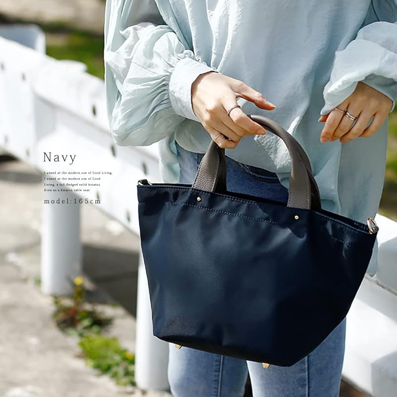 [VITAFELICE] Vita Felice genuine leather handle 2way mini nylon tote bag ladies vinb-9r010z (Navy)