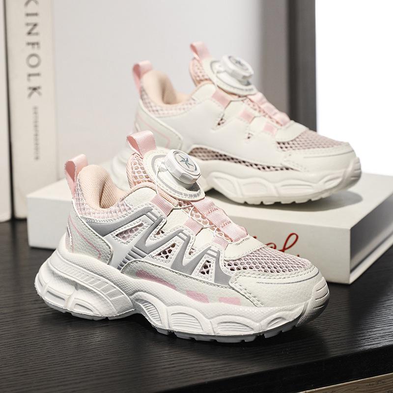 Girls' 2025 Autumn Mesh Breathable Parent-Child Sports Shoes with Rotating Button, Soft Non-Slip Sole