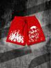 European and American Men's Summer Flame Skull Print Comfortable and Breathable Drawstring Shorts for Outdoor Leisure Vacation