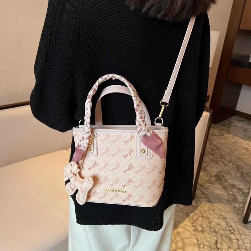 2024 New Fashion Floral Print Shoulder Bag Pu Material Water Bucket Bag
