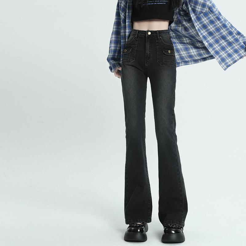 Amerikansk retrodesign dongeribukser 2023 vår og høst Slanke, elastiske jeans med høy midje for kvinner Vintage Y2k Street Fashion