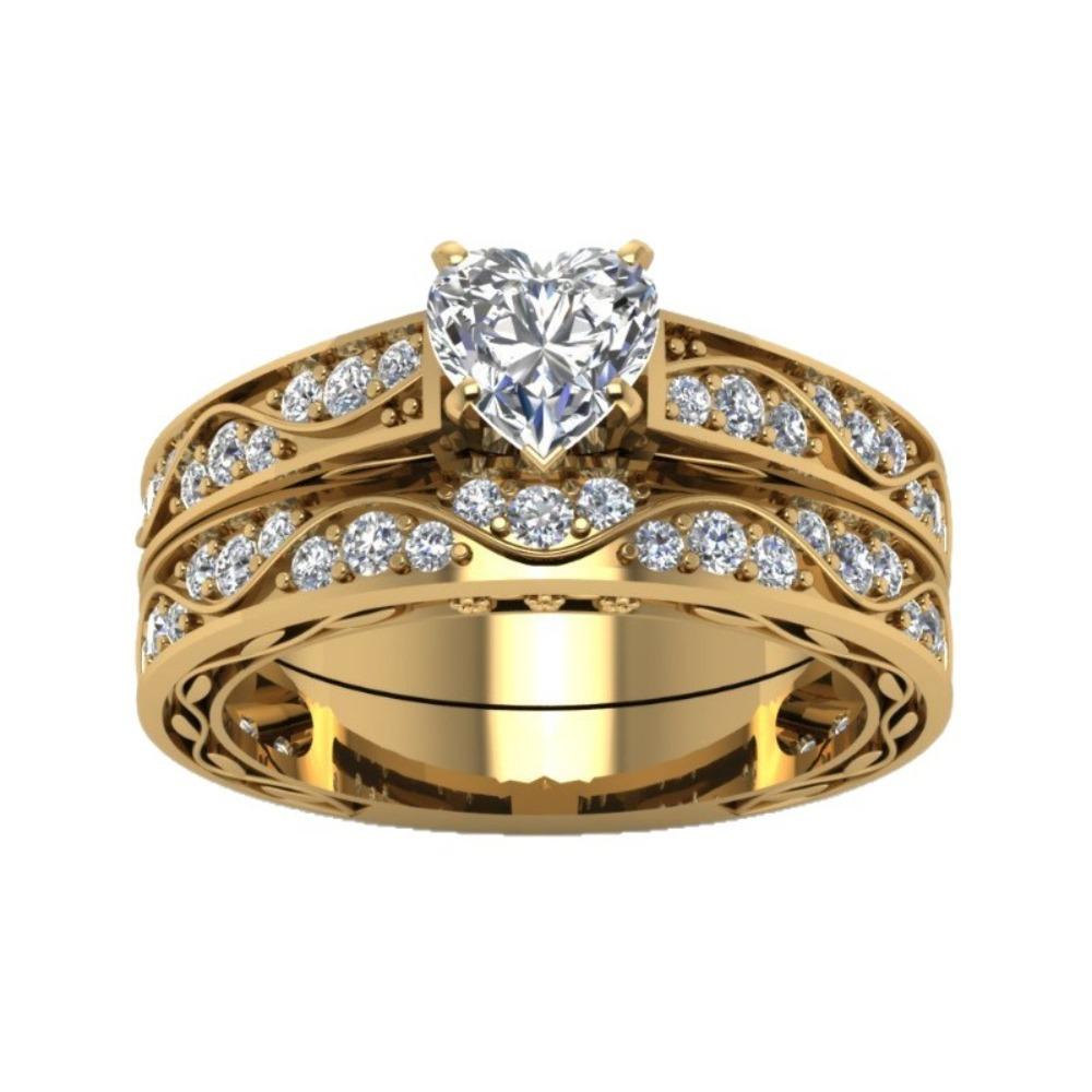 Luxury European and American Jewelry Rings, Creative Heart-shaped Zircon Couple Rings, Foreign Trade Jewelry, Simple Pattern Rings