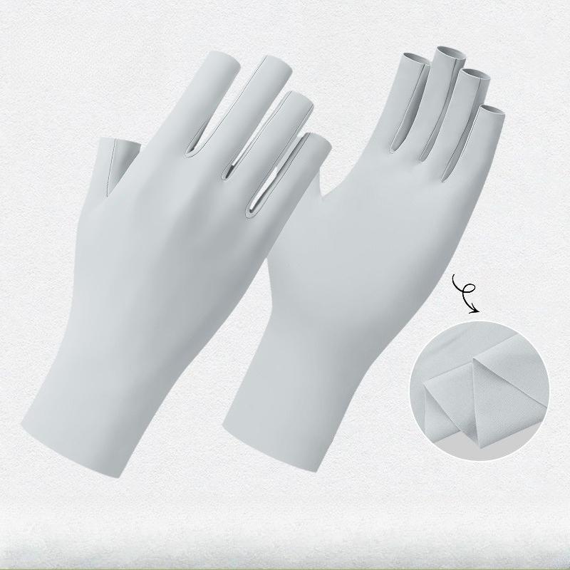 Thin Outdoor Sunscreen Ice Silk Gloves Half Finger Work Ice Feel Breathable Quick Drying Cycling Dew Finger Gloves Fitness