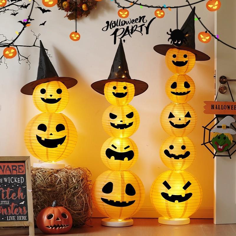 Light-Up Halloween Pumpkin Lantern Ornaments for Bar and Storefront Decor