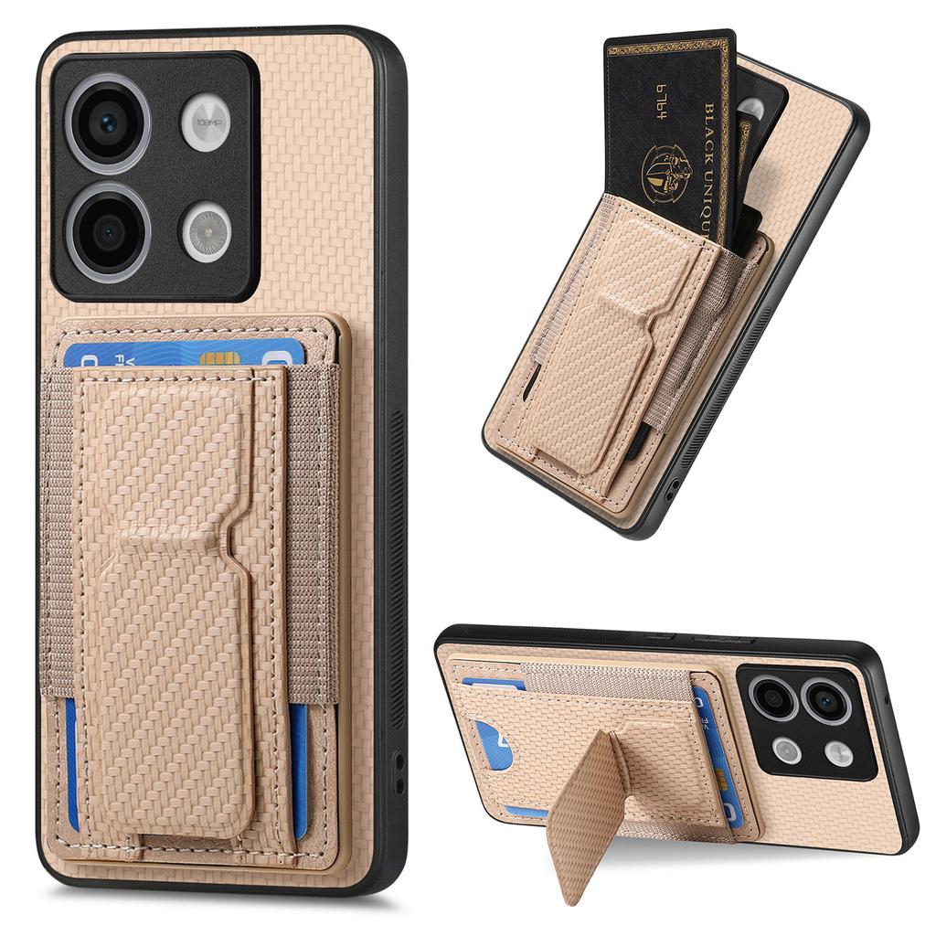 Carbon Fibre Foldable Vertical Cards Bag Case For Redmi Note 13 Pro Plus 12 11 13T 13C POCO X6 X5 14 Ultra Kickstand Solt Cover