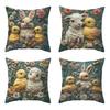 Osterhase Kissenbezug Imitationsstickerei Lamm und Küken Druck Kissenbezug Bauernhaus Dekokissenbezug für Partys Wohnzimmer Couch Sofa Deko