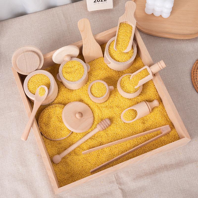 Cutie senzorială Montessori pentru educație timpurie, jucării din lemn pentru copii, costum de ceai de după-amiază pentru acasă, jucării educative