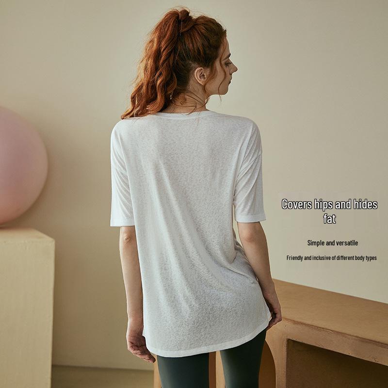 Top Fitness da Donna Estivo a Manica Corta, Vestibilità Larga, per Yoga & Pilates