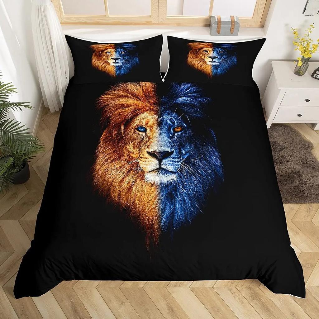 Comforter Lion Couple Bedding Set For Boys Teens 3D Animal Print Comforter African Wildlife