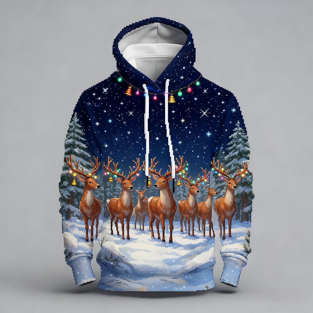 Autumn Winter Large Christmas Series Digital Printed Pattern Hoodie Warm Comfortable Versatile Men Women Christmas Atmosphere Casual Hoodie
