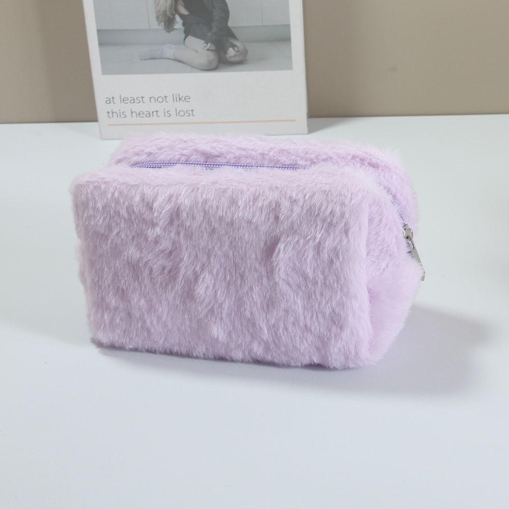 Cute Large Capacity Velvet Makeup Bag Soft Fur Puffy Travel Toiletry Bag Portable Cosmetics Pouch Women Girls