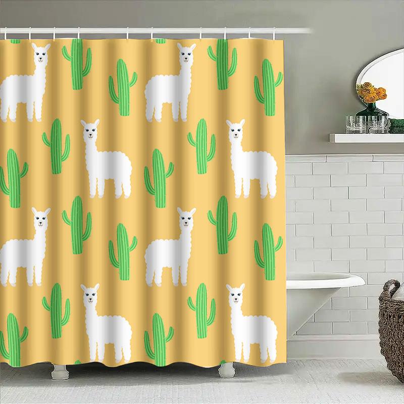 Outdoor Shower Curtain With Cute Llama Cactus Design For Bathroom Decor In Yellow Green Pattern Free Shipping Worldwide
