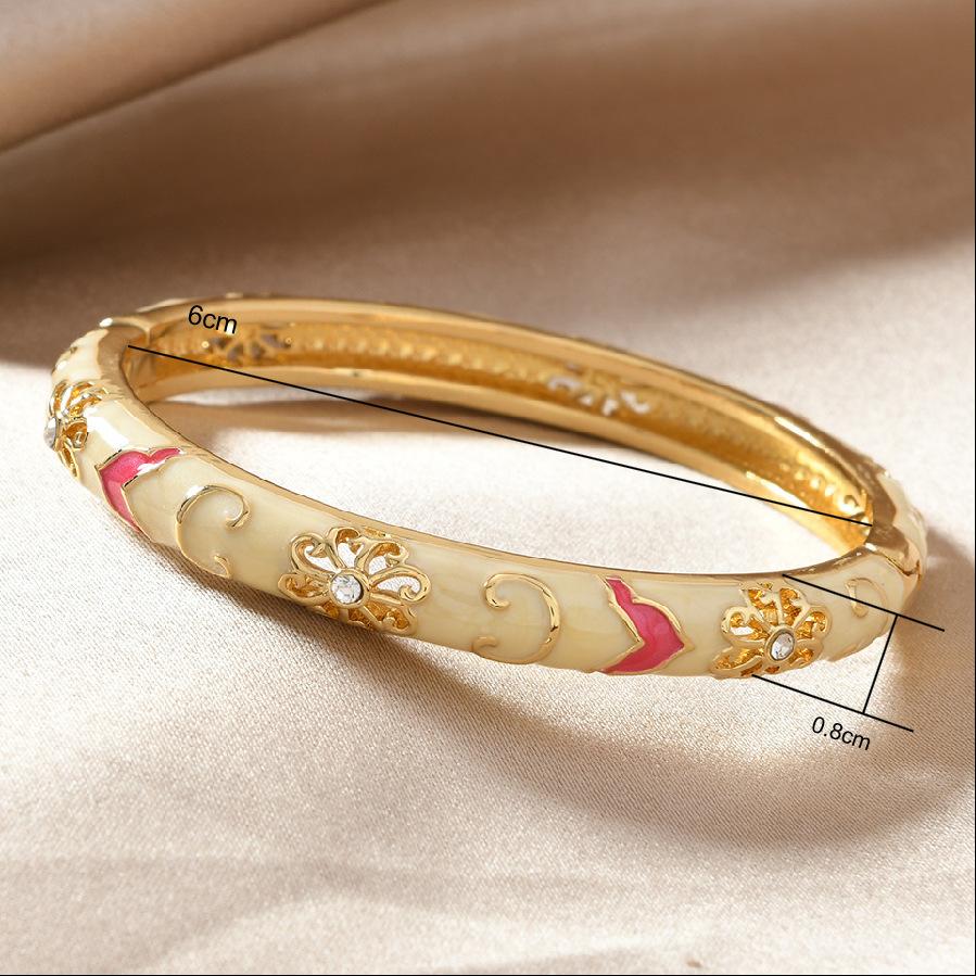 Stile Etnico Lusso Colore Oro Smalto Multicolor Fiore Zircone Bracciale rigido per Donna Fascino Sposa Bracciale a manetta Gioielli Bohemienne Regalo