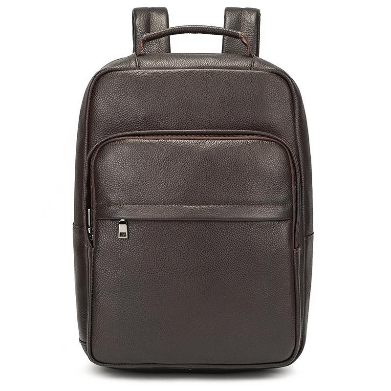 Simple Men'S Leather Backpack Men'S Cowhide 14-Inch Schoolbag Going Out For Travel Commuter Black Backpack