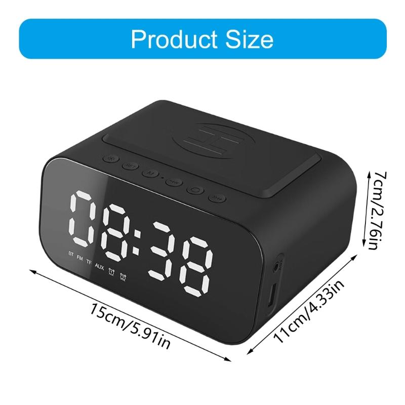 Bluetooth-compatible-compatible Speaker With Wireless Charging Clock 15W LED Display Stereo Bass FM Radio Build In Microphone for Household