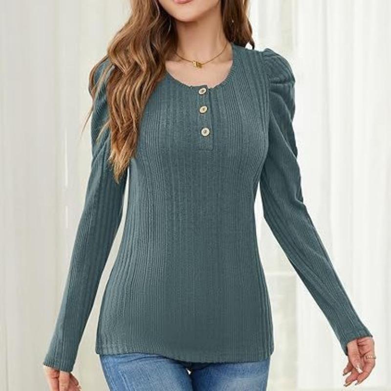 YYFS Women's Fashion Casual Spring Fall Solid Color Print Long Sleeve U-Neck Blouses & Shirts