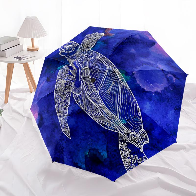 

1 PC Automatic Folding Umbrella - Turtle Art Pattern, Portable & Foldable Design with 8 Ribs, Christmas Birthday Gifts