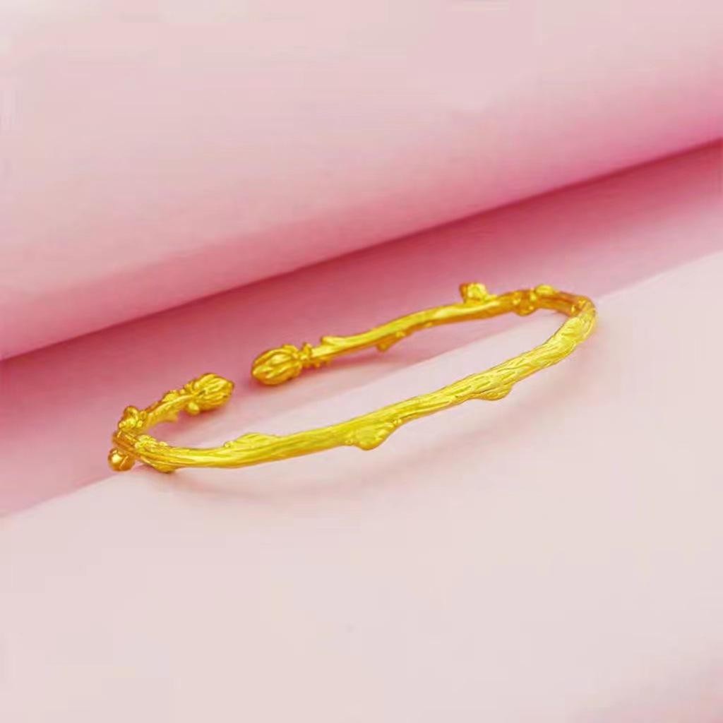 Vietnamese Gold-Plated Plum Blossom Open Bangle for Women - Elegant Copper Jewelry