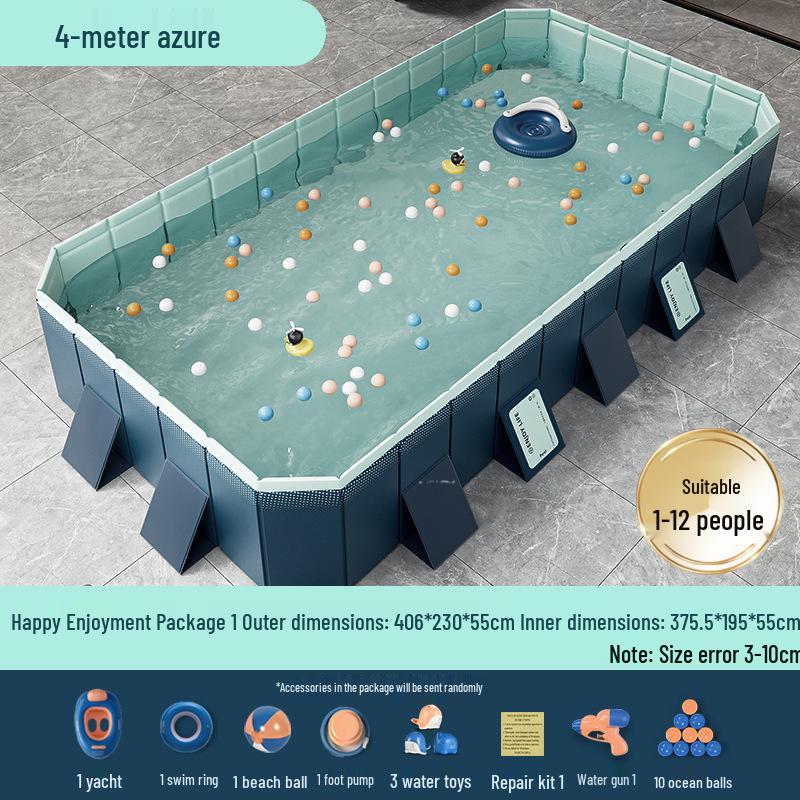 Blue No-Installation Inflatable-Free Family Swimming Pool for Outdoor Home Use - Ready for Immediate Use