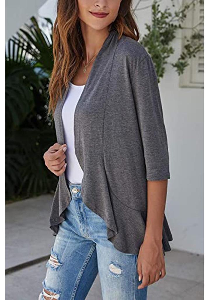 Autumn Solid Color Ruffle Cardigan Coat for Women - 3/4 Sleeves