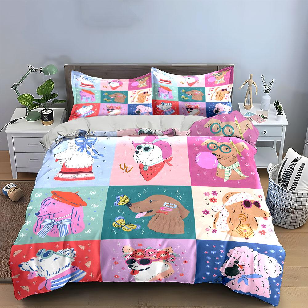 Stylish Dog Print Decor Set Soft Comfortable Duvet Cover Bedding Set Included 1*Duvet Cover & 2*Pillowcases, Gift