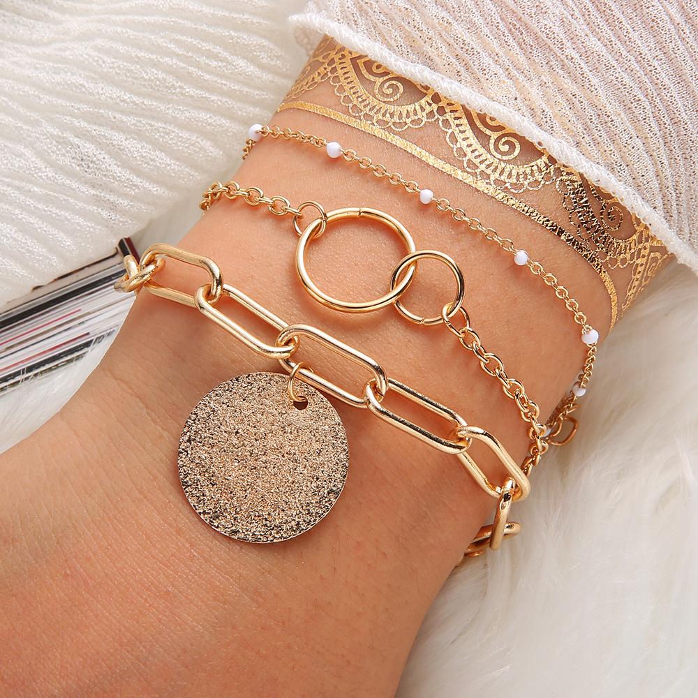 Bransoletka Prosta z Podwójnym Pierścieniem i Koralikami Wiatrowymi Bransoletka Indywidualna Zimny Wiatr Zestaw 3-częściowy