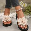 All-Season Floral Embellished Flip-Flops - 1pc Women'S Solid Color Slip-On Vacation Style - Fabric Upper, EVA Sole & Insole, Mid Heel