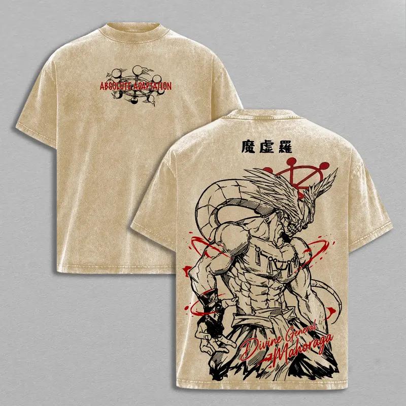 Hot Anime Jujutsu Kaisen Makora Cool Print T-shirt Men Short Sleeve Clothing Cotton Tshirt Retro Washed T Shirt Male Manga Tops