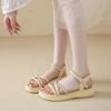 2025 Sandals Buckle Strap Black Shoes for Women Summer Heels New Outside Beige Retro Beach Comfort Girls Clogs Low Solid Fabric