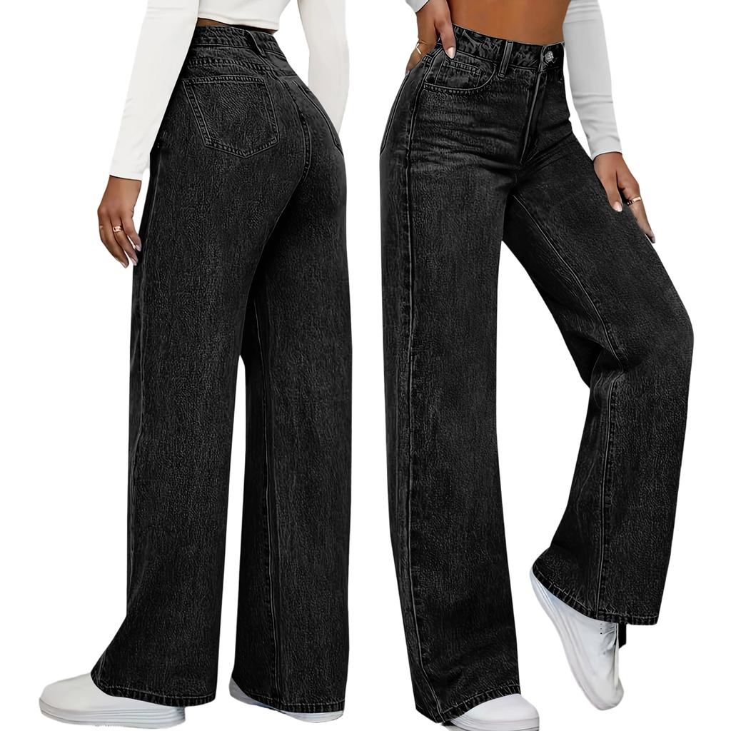 Women's High Waist Washed Women's Jeans Fashionable Versatile Straight Leg Pants
