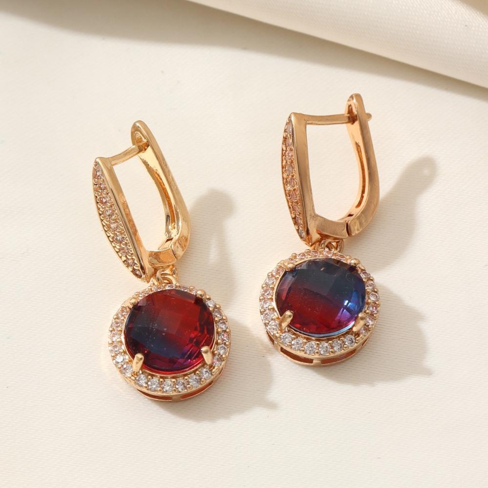 

Роскошные круглые серьги-подвески с цирконами для женщин 2025 Новая модная серьга-подвеска Золотые свадебные украшения и аксессуары разноцветный