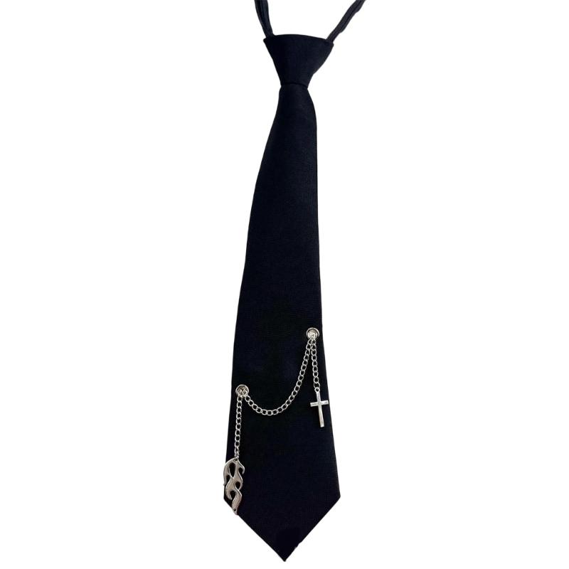 PreTied Women Necktie With Quick Zipper Design Fashion 2000s Punk Chain Decors Neck Tie For Business Event Gathering