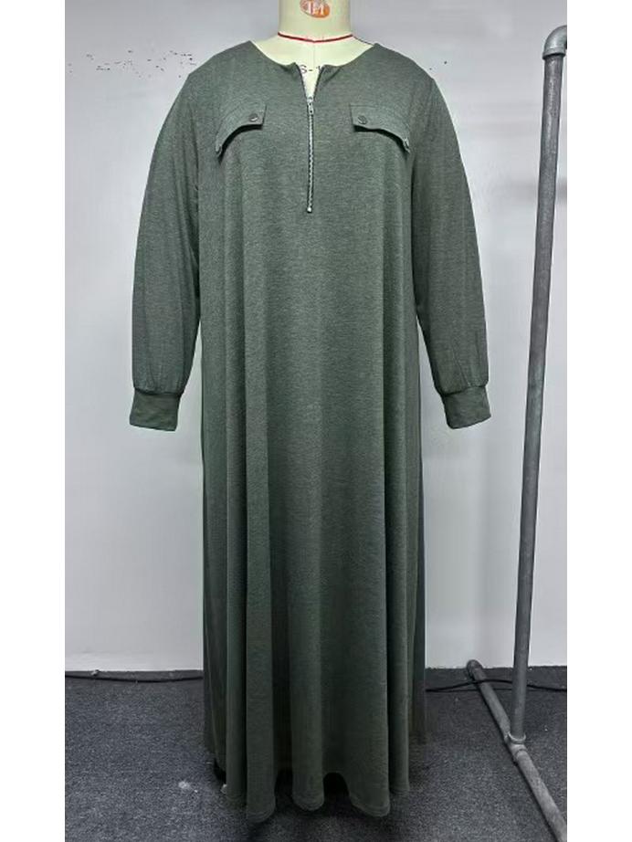 Plus Size Autumn Street Fashion Loose Knit Dress - Solid Color, Round Neck, Long Sleeve