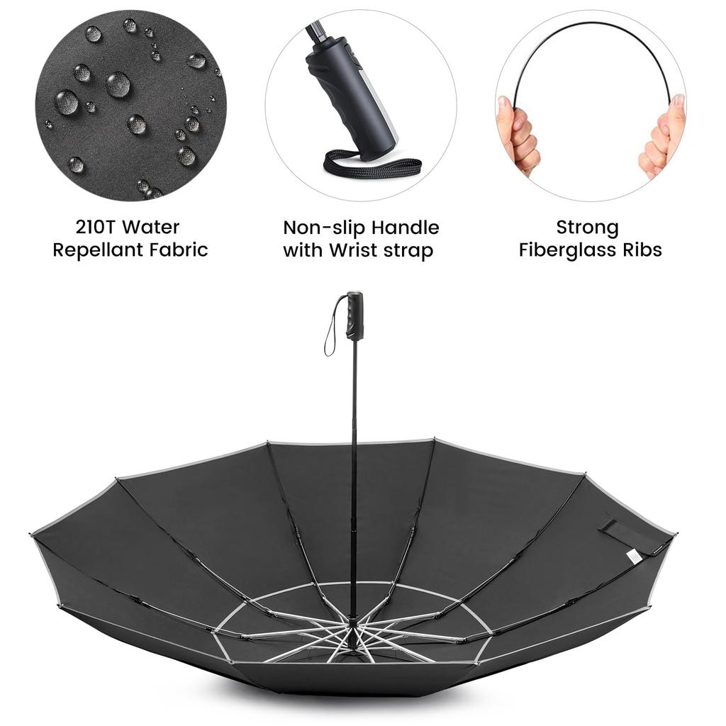 G4Free Windproof Inverted Umbrella with Reflective Large Compact Reverse Golf Umbrella for Double Canopy Travel Umbrella with Auto 62-inch Stripes,