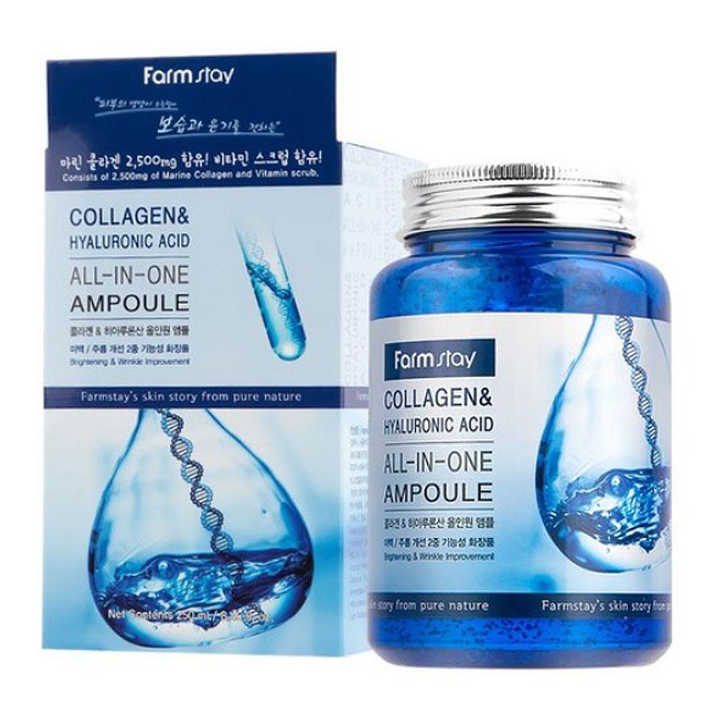 

FARM STAY Гиалуроновая кислота и коллаген ампула 250мл - Многофункциональная сыворотка для лица все в одном 250ml x 1pcs